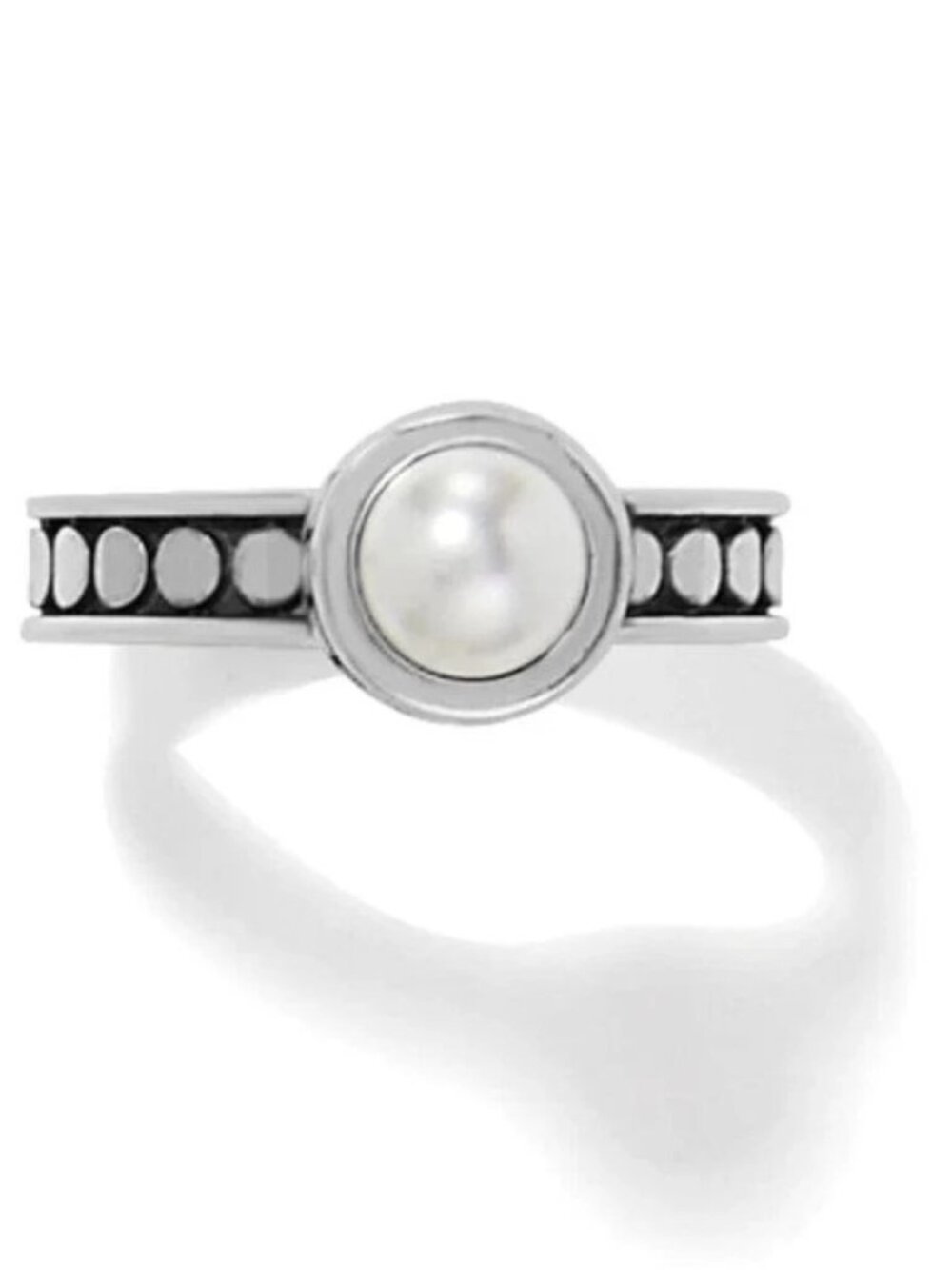 New Brighton Silver Glass Pearl Cabochon Pebble Dot Slim Band Ring Sizes 6,7,8